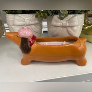 Valentine’s Day Dachshund Dog Love Beret Ceramic Candle Strawberry Shortcake NWT